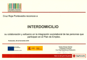 CRUZ ROJA RECONOCE A NUESTRO ASOCIADO INTERDOMICILIO COMO EMPRESA COLABORADORA EN LA INSERCIÓN SOCIAL